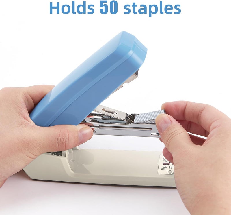 EZWORK Deli/ Swing-Arm Swivel Stapler, 25 Sheets Capacity, 360 Degree Rotate Desk Staplers with 1000 Staples for Booklet or Book Binding, Blue+White - Image 5